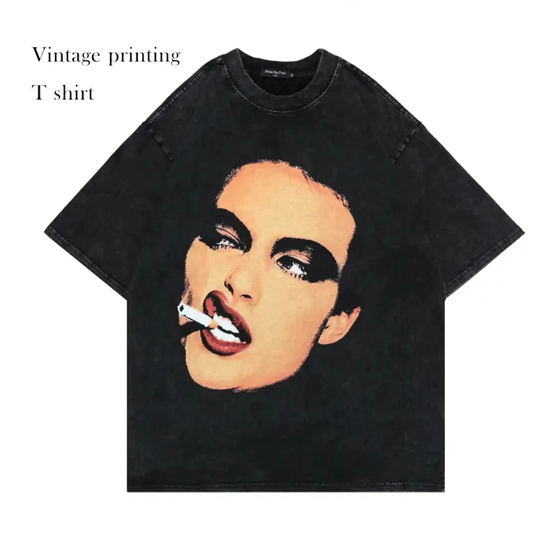 2022 Mens Custom Vintage Tee Shirt Fitted Thick 100% Cotton Digital Print Tshirt For Men