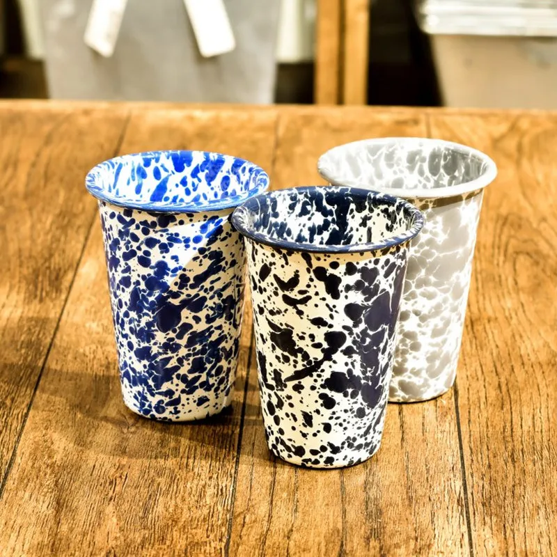 Eco friendly Korea novelty pattern splash swirl design metal enamel splatter coffee cup tumbler without handle