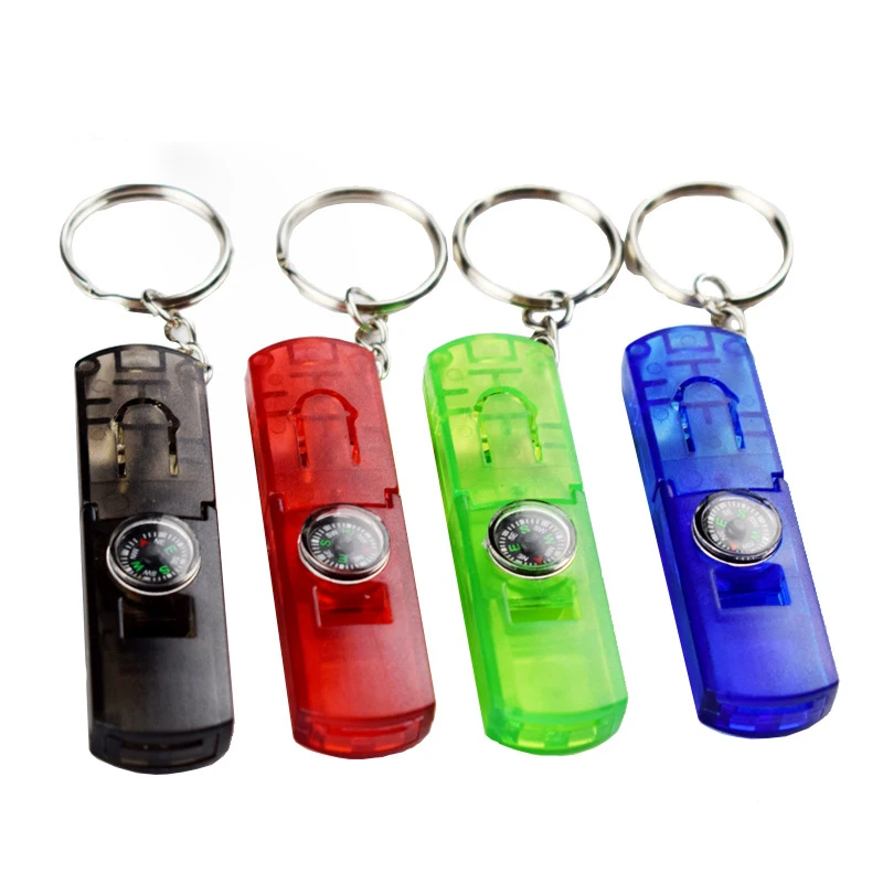 Multifunction turbo sound whistle led light keychain with compass whistle keyring