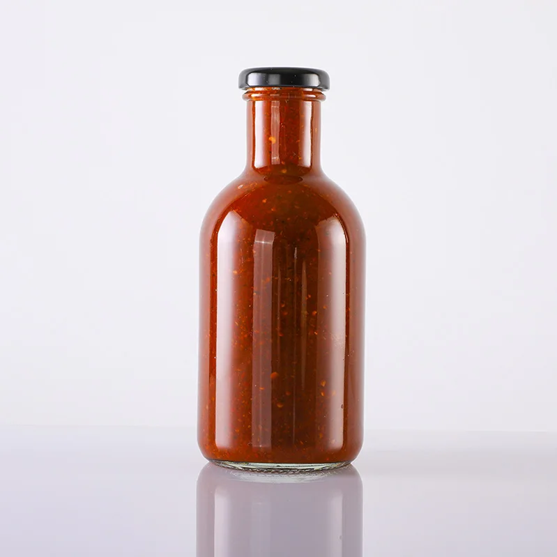 High quality 8oz 16oz salad dressing barbecue container ketchup chili sauce glass staut bottle in bulk