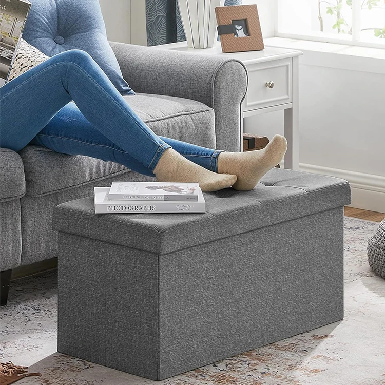Fabric Storage Bench Long Seat Home Space Saving Ottoman Foldable Stool Living Room Shoe Stool Storage Stool Ottoman