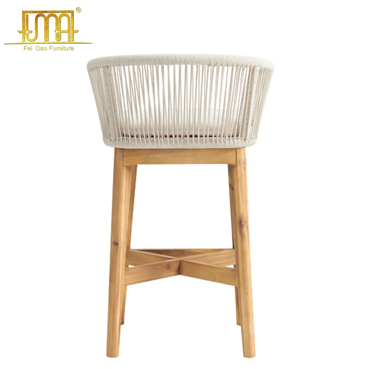 Patio Furniture Teak Wood Leg Rope Outdoor Bar Stools With Arm