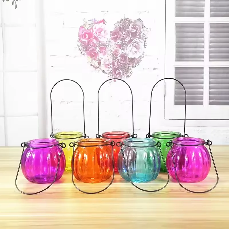 Wholesale 200ml High Quality Pumpkin Shaped Colorful Glass Candle Holder with Cork Lid for Decoration