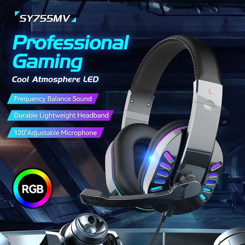 soyto OEM SY755MV factory wholesale wired RGB luminous gaming headsets game headphone with microphone cheap price  for pc ps4