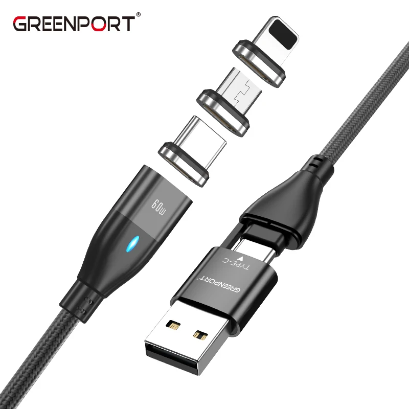 Магнитный зарядный кабель для ноутбука 6 в 1 USB C 60 Вт Type-C USB C Быстрый зарядный кабель в нейлоновой оплетке кабель для передачи данных по индивидуальному заказу