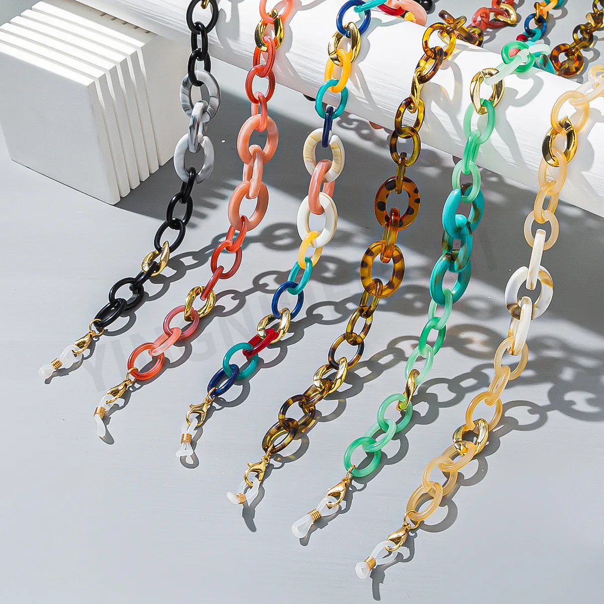 Красочные Смешанные акриловые подвесные очки на шею веревочные очки цепи модные портативные солнцезащитные очки с защитой от потери цепи