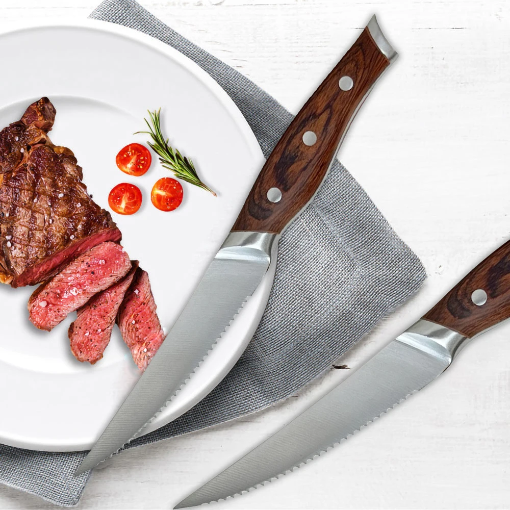 Classic design Pakka wood handle 4/6pcs stainless steel steak knife gift set