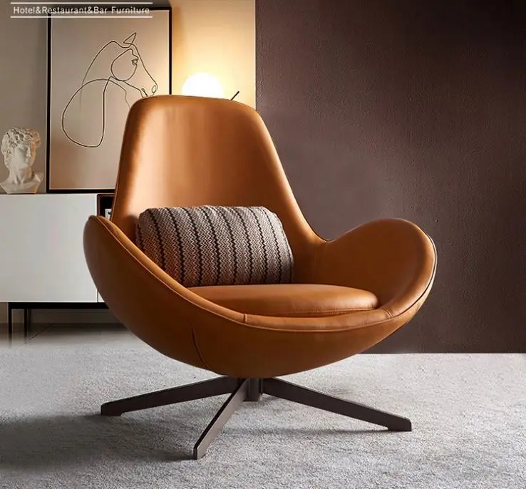 Swivel Indoor Leather Double Modern Aviator Cushion Metal Leisure Lounge Living Room Furniture Egg Shell Shaped Chairs