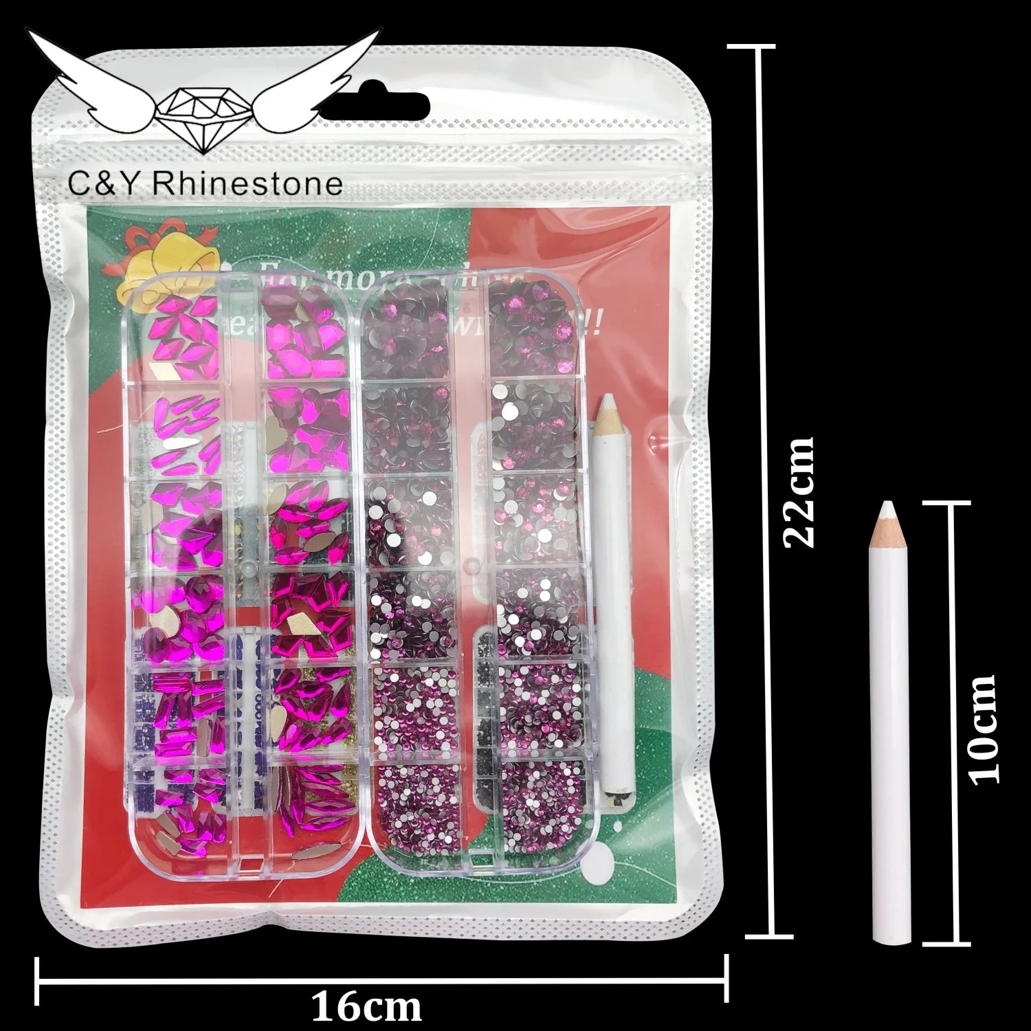 CY 12 Grid Box Crystal Rhinestone Nail And Color Flat Back Crystal Rhinestone Nail Enhancement Set