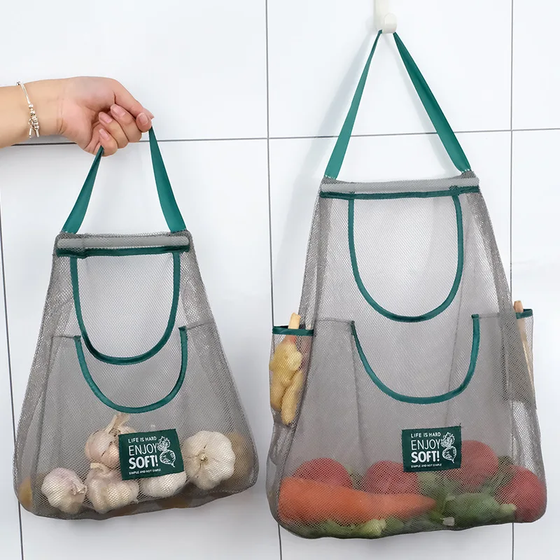 Kitchen Bag Organize Nylon Mesh Shopping Bag Mesh Bags With Drawstring For Fruit And Vegetables