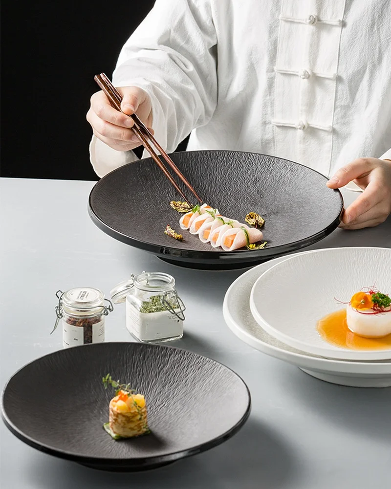 Wholesale products Simple black and white premium steak plate home dining plate ceramic cutlery