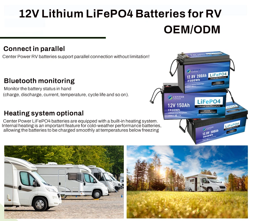 Lighter Smaller 5X Longer Service Life Recreational Vehicles 12V 300Ah Caravan Lithium Battery