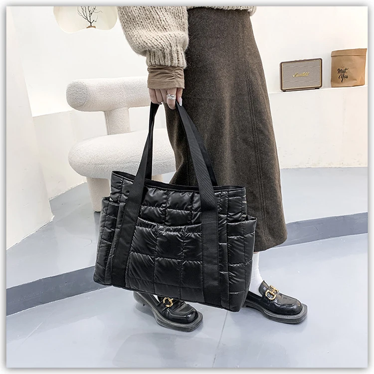 Guangzhou Women Large Capacity Quilted Padding Tote Bag Puffy Puffer Padded Handbags Nylon Shoulder Purse Casual Laptop Bag