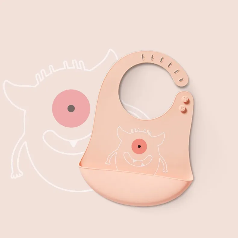 Водонепроницаемый милый мультяшный слюнявчик KUB в виде монстра, портативный Мягкий пищевой Платиновый силиконовый слюнявчик для младенцев с уловителем пищи