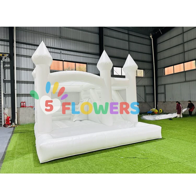 In stock ready to ship commercial PVC white inflatables bouncy castle for kids adults 4.5*4.5m bounce house with slide and pool
