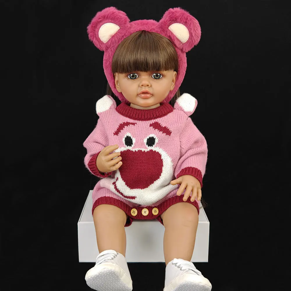 Reborn Dolls Completo de Silicona 55cm Newborn Knitwear Two Pieces Clothes Reborn Baby Dolls Set