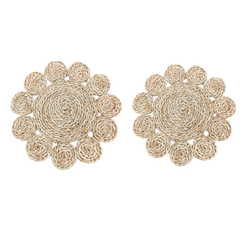 Factory Hot Selling Hand Made Eco-Friendly Material Natural Corn Husk Hollow Custom Flower Shape Placemat