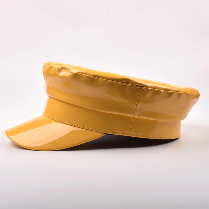 
Military Hat Women PU Leather Flat Top Military Cap Navy Hat Female Autumn Winter Black Beret PU Ladies Punk Caps Women Hat 