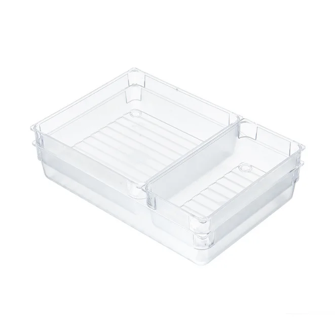 Hot Sale 6 Pieces Set Clear Stackable Plastic Vanity Cabinet Drawer Storage Tray  Acrylic Desk Drawer Bin Organizers