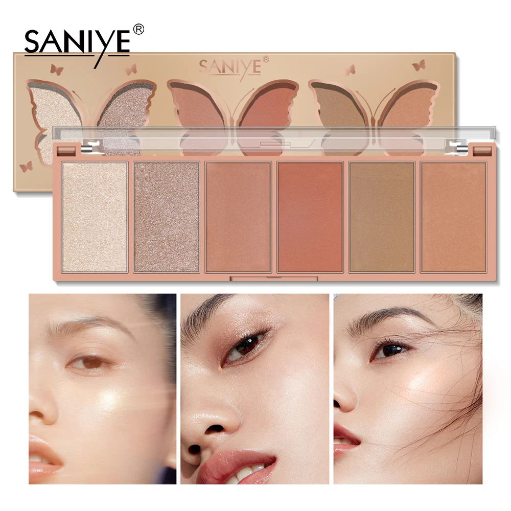 Saniye butterfly make up blush highlighter contour 3 in 1 cosmetic private label custom logo blush makeup palletes