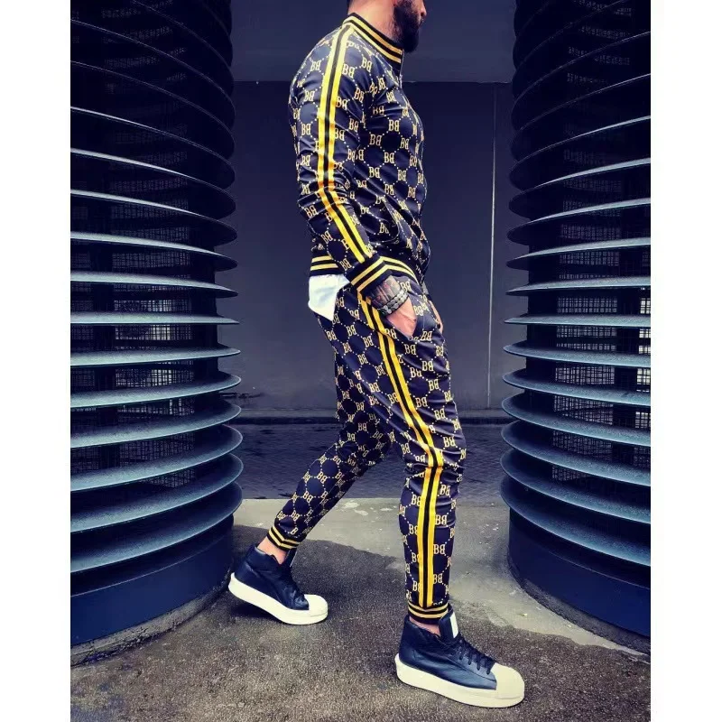 fashion sportswear tracksuit 2 piece zipper jacket and pants set workout gym training clothes for men