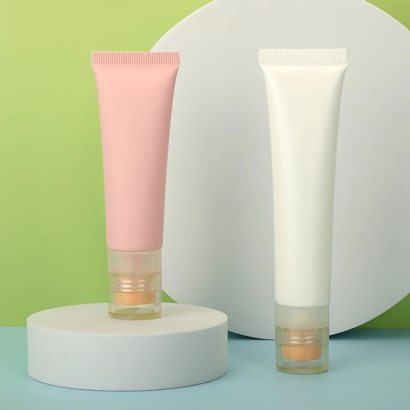 Pink Deluxe Transparent Screw Cap Plastic Hose Eye Cream Moisturizing Skin Cosmetic Packaging Tube  With Sponge Applicator