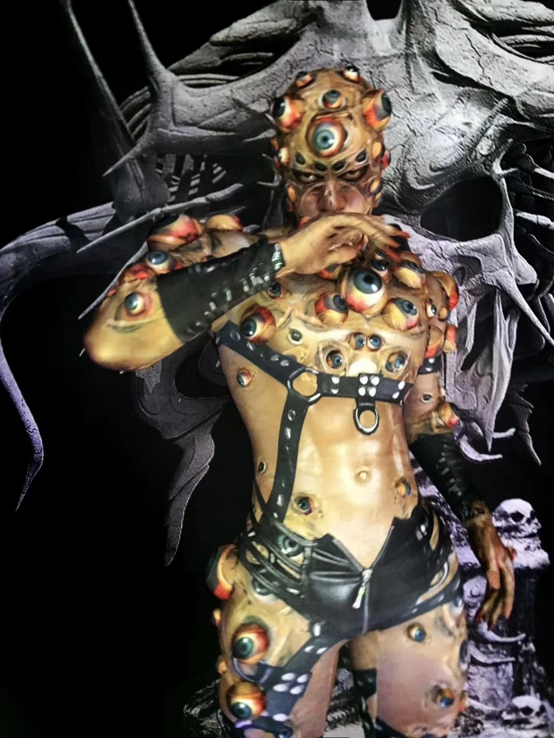 Personality Stretch Terror Eyeball Rompers Club Halloween Party Men Jumpsuit Monster Cosplay Costumes Performance Stage Costume