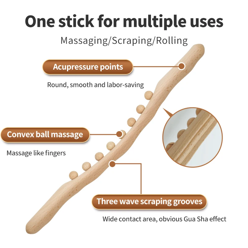 Carbonized Scraping Massage 8 Beads Beech Rolling Stick GUA SHA Slimming Fatigue Removing Massage Tool Whole body Universal
