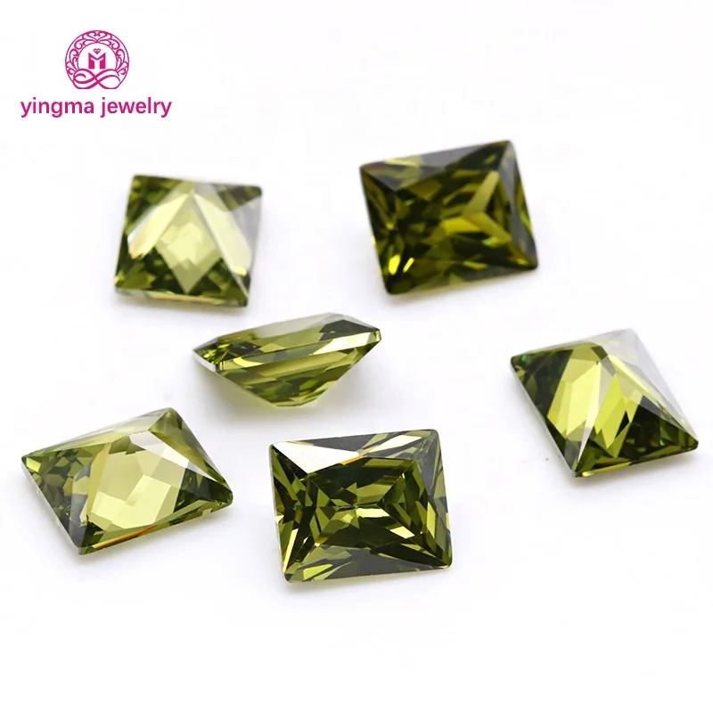 Wuzhou yingma manufacturers 2*3mm-10*12mm stone rectangle shape cubic zirconia peridot color cz loose gemstones for jewelry