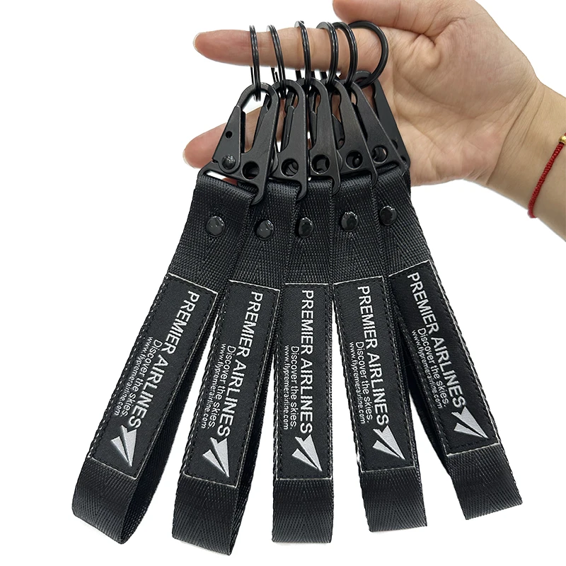 Hot Sale Custom Airlines Keychain Black Eagle Mouth Buckle Carabiner Hand Wrist Lanyard Keychain Strap