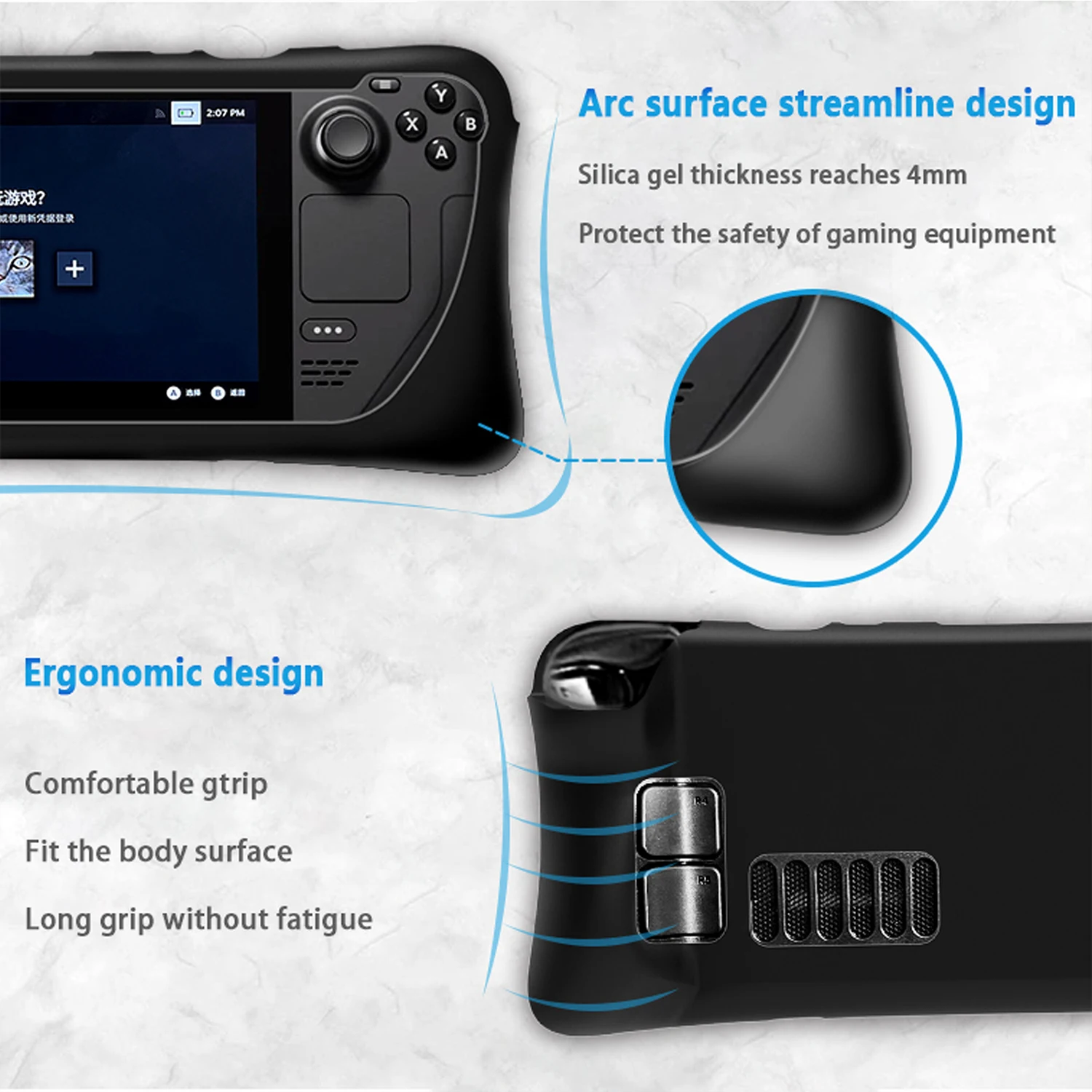 Thicken Steam Deck Non-Slip Silicone Cover Full Body Protector Anti-Scratch Shell Protective Case for Steam Deck