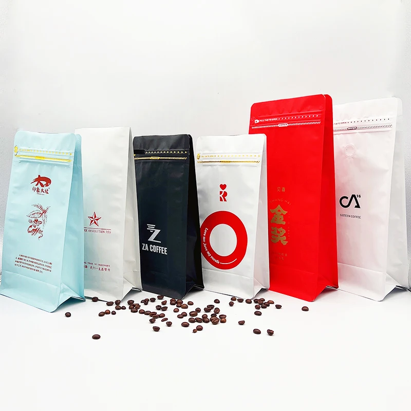 16oz 32oz 500g 1kg printed coffee pouches resealable box pouch coffee bag with valve