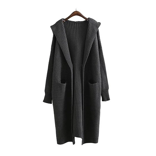 
OEM spring & fall fashion crochet loose fit casual sweater coat maxi ladies coat knitted cardigan sweater with hood for women 