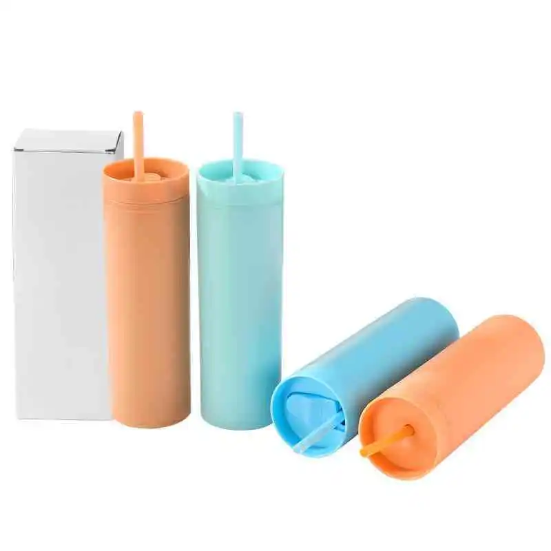 822-30 Custom 16oz home travel double layer plastic drinking straw cups cute