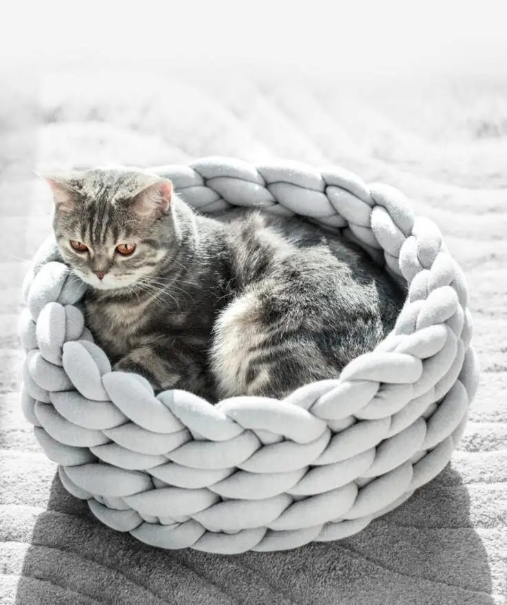 Luxury Round Breathable Hand Knitting Yarn Cat Bed Round Hand Weaving Pet  Dog Bed