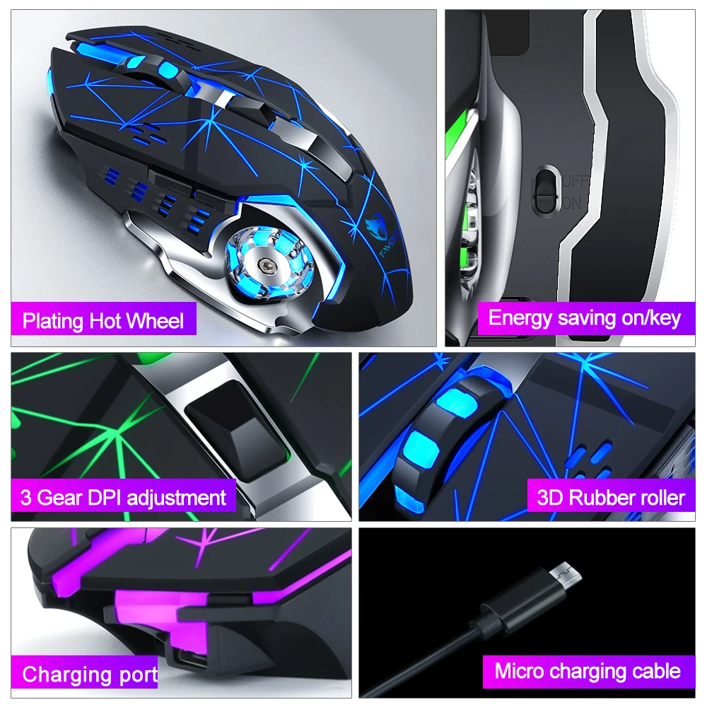 Mouse Q13 gaming wireless mouse rechargeable 2.4GHz 2400dpi USB mice 6D optical LED light for gamer PC computer laptop