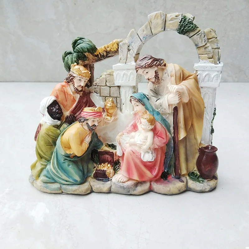 Nativity Jesus Birth Statue Creative Resin Crafts Ornament Decoration Crafts Jesus Resin Religious Crafts