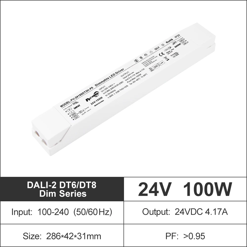 DALI светодиодный блок питания для помещений тонкий IP20 12 В 100 Вт контроллер DT8 диммер драйвер 24 DC/AC выход Домашнее освещение украшение 75
