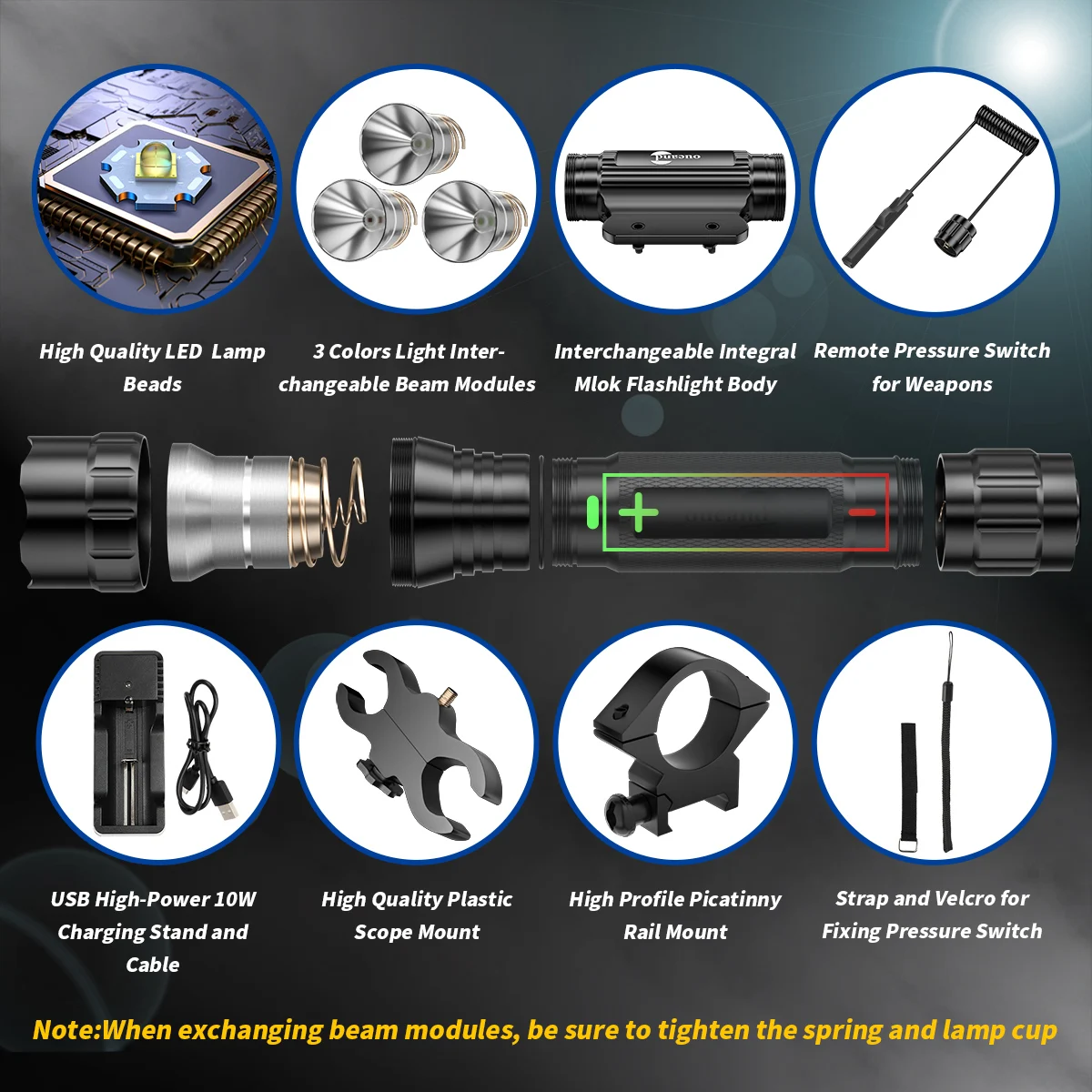 Hunting Light Changeable Light Color LED Varmint Tactical Flashlight New Arrivals USB Rechargeable White Green Red 18650 IP65