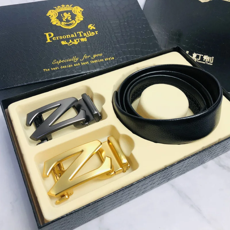 Factory Wholesale Trendy Fashion Gift Box Double buckle Z Luxury Brand Famous Designer Men Genuine Leather Belt