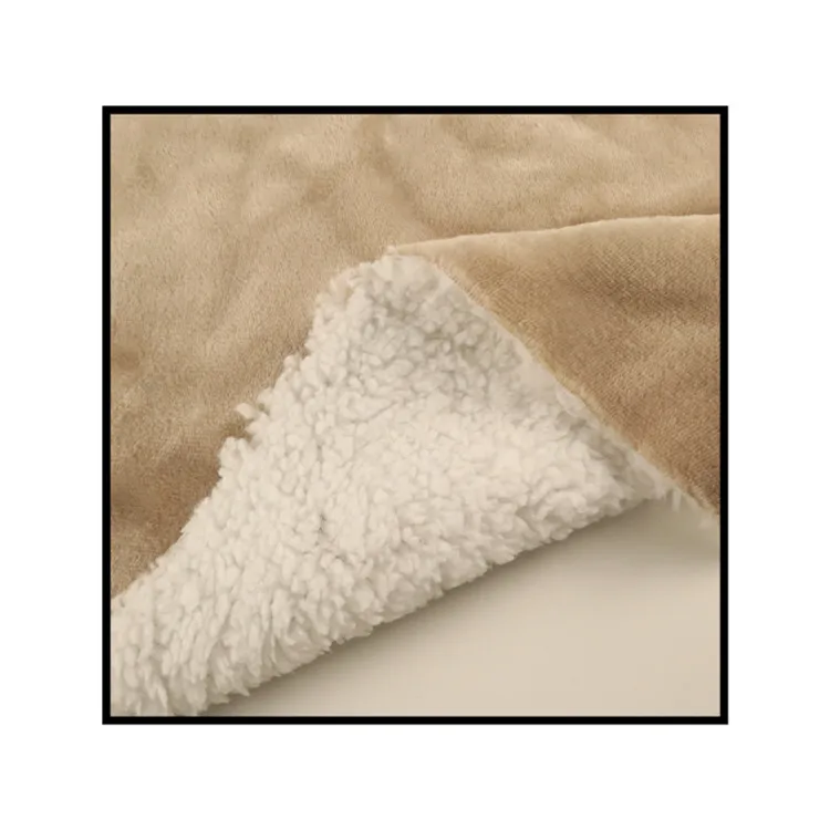 Khaki Flannel Bonded Beige Sherpa Stock Fleece Fabric Medium Thickness Blanket