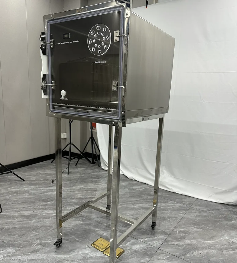YISHANGHE Veterinary Basic Simple Dog Cat Animal Brake wheels Pet vet hospital clinic 1 Door Stainless steel Oxygen Chamber Cage