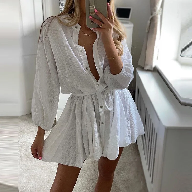 Летнее льняное платье женская одежда однотонное boohoo на шнуровке свободное повседневное богемное платье-рубашка с баской