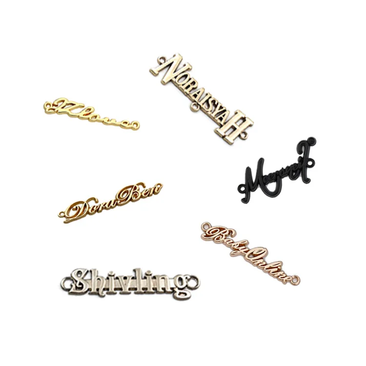 Custom brand metal engraved logo tags name letter plate clothing sewing labels for garment swimwear