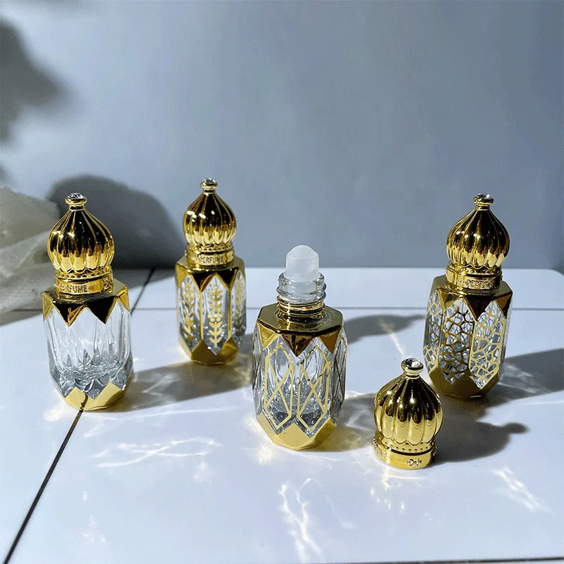 Customized Arabian Arabic Luxury 6ml Empty Mini Glass Oud Attar Perfume Oil Bottle With Roller
