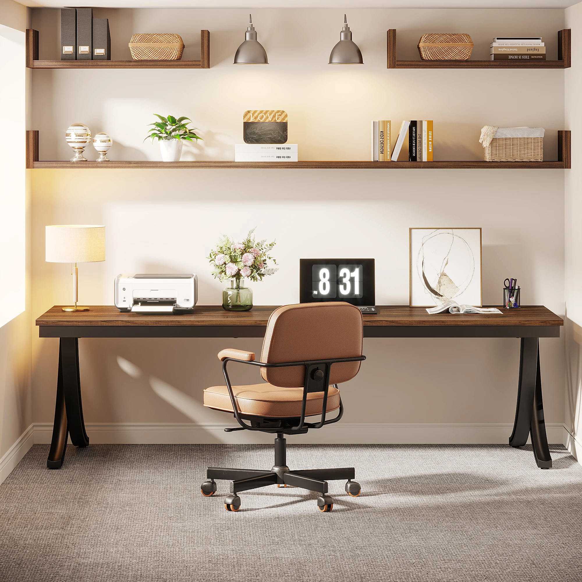 2024 Design modern MDF wooden 2 person office work desk conference table 2 m extra long for home office and commercial workplace