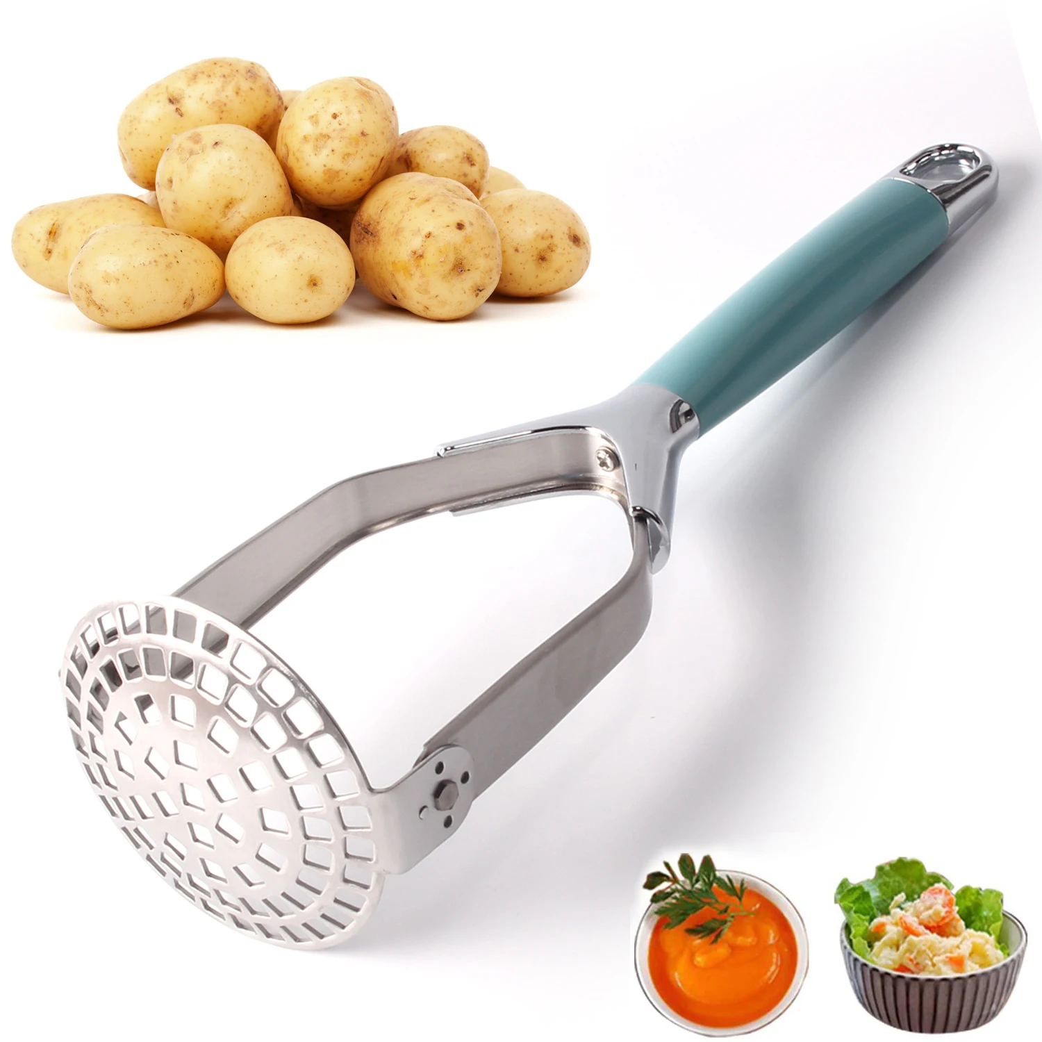 Stainless Steel Potato Masher -with Garlic Press  Cooking and Kitchen Gadget