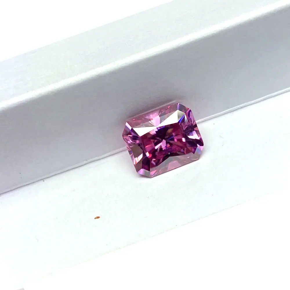 Pass Diamond Test Engagement Ring Radiant Cut Moissanite Gemstones Pink Color VVS Diamond