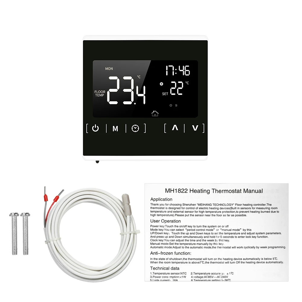 LCD Touchscreen Thermostat Programmable Electric Floor Heating System Thermoregulator Touchscreen Automatic Thermostat