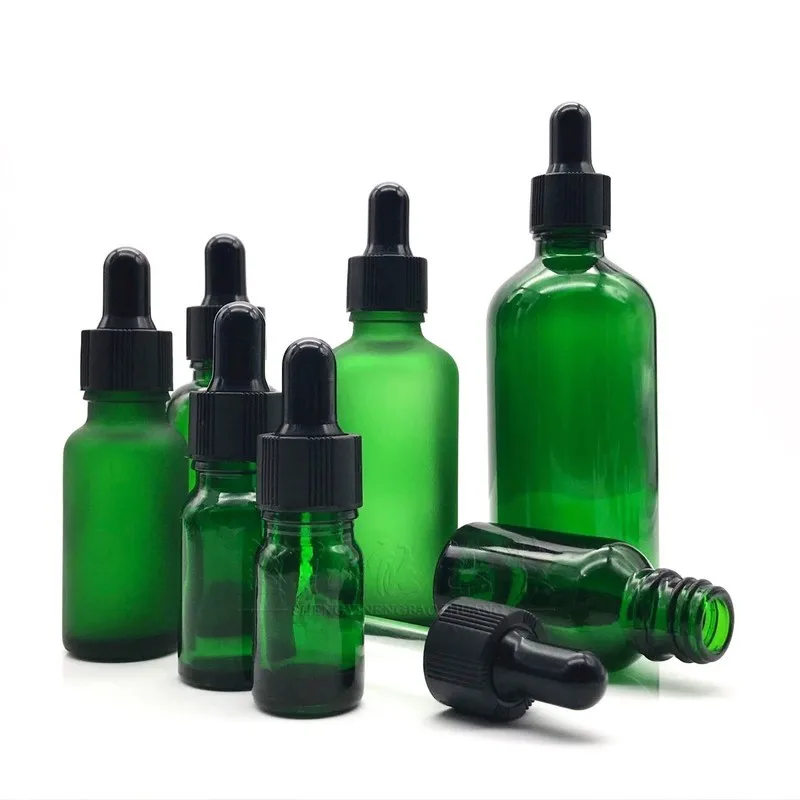 
5-100ml Green Essential Oil Bottle Essential Oil Dispensing Bottle Dropper Essence Bottle Glass Refilable Dropper Travel 